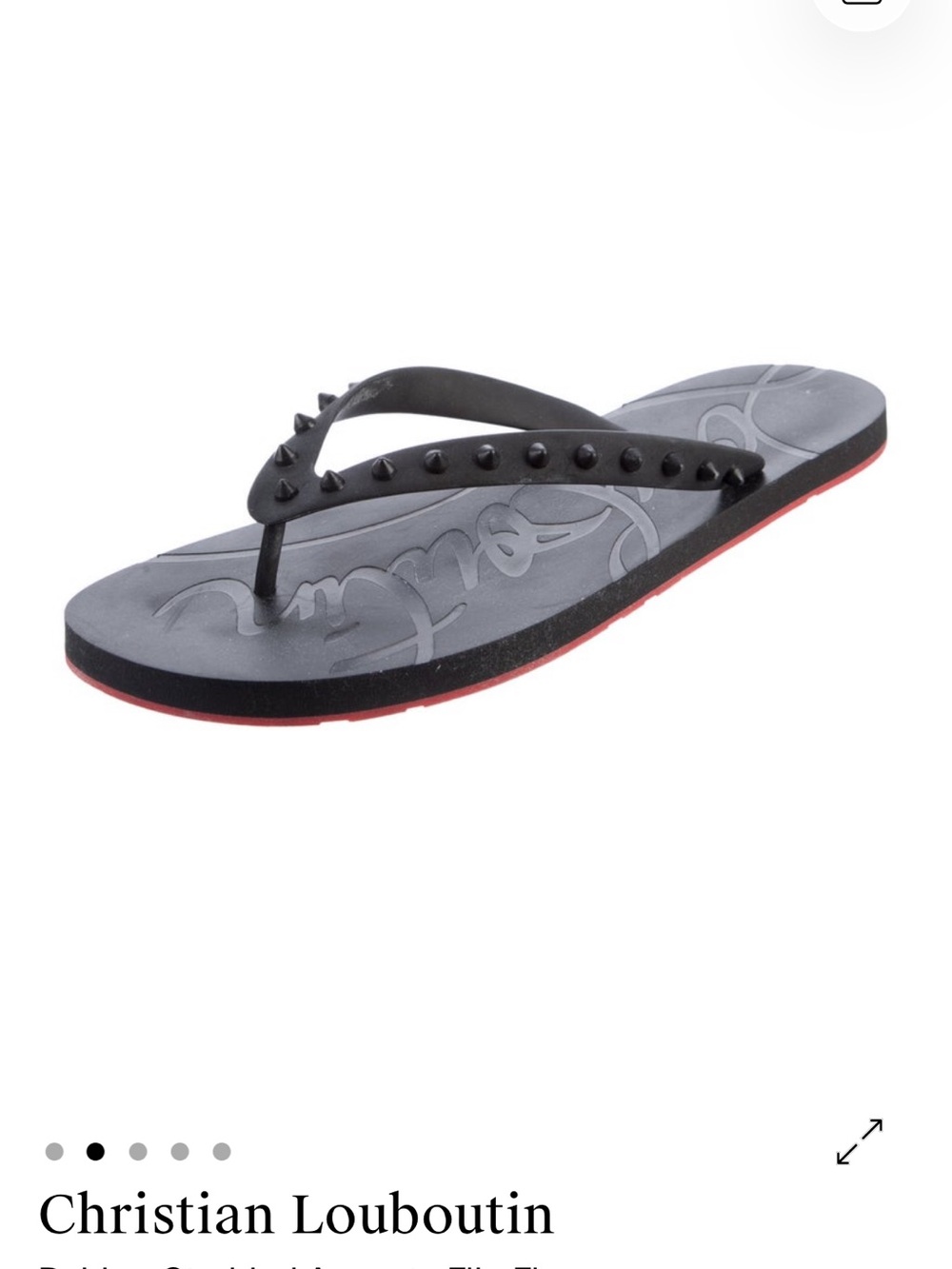 Christian Louboutin Black Flip Flops with Red Sole Trim and Studded Straps - Picture 2 of 8